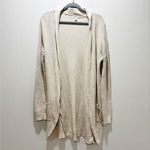 bp Open-Front Oatmeal Beige Longline Cardigan Open Front Cotton Pockets M